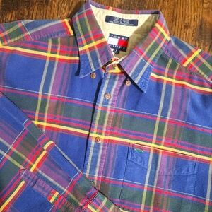 Tommy Hilfiger Vintage 90s Button down shirt Rainbow plaid Men’s size Large